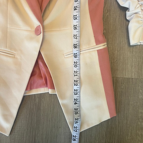 Vero Moda Classic Vintage Blazer Ruched Sleeves Pink Barbie Cream Size S - Picture 10 of 11